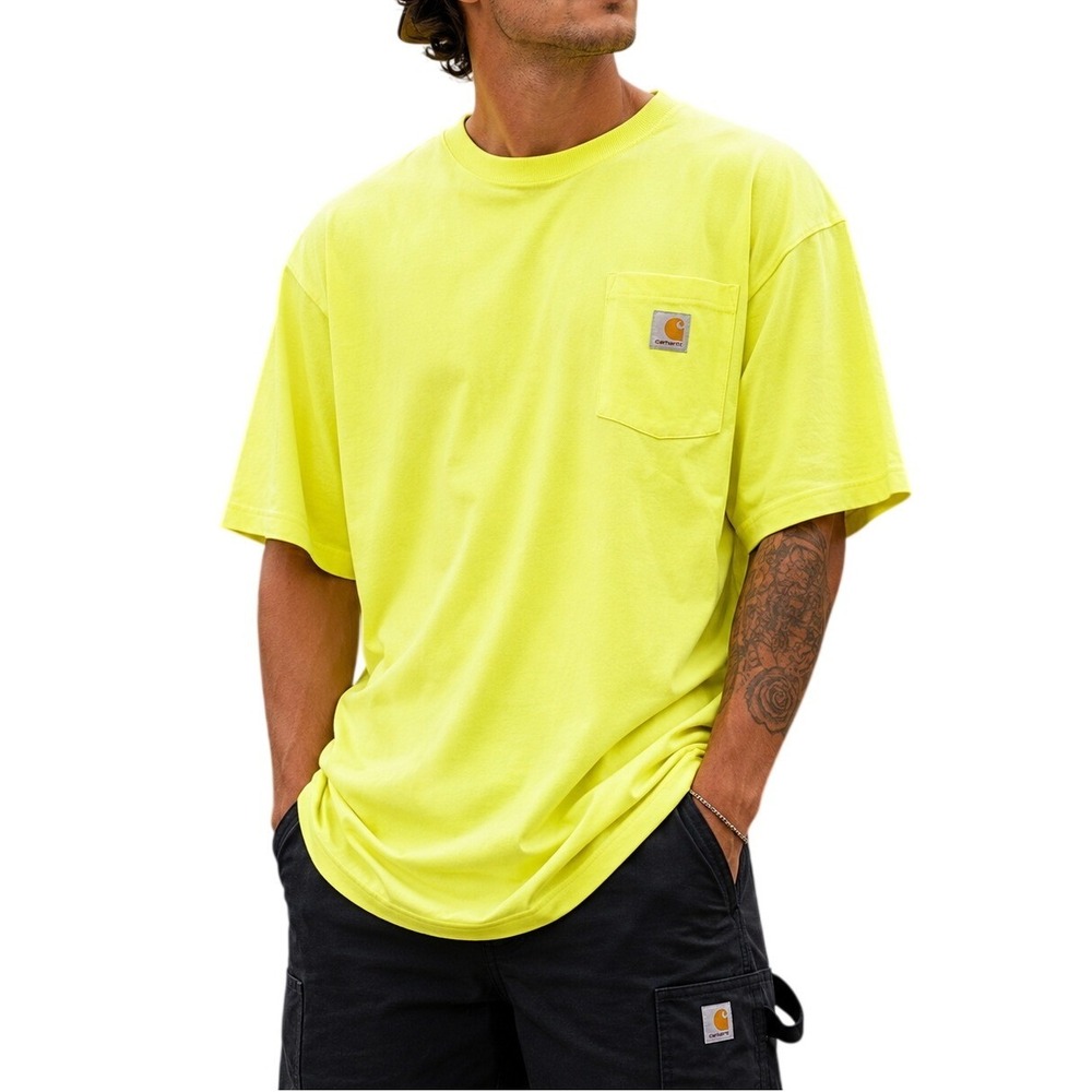 Carhartt Neon Yellow Pocket T Shirt‎ XL Tall Loose Fit Workwear Tee NWT